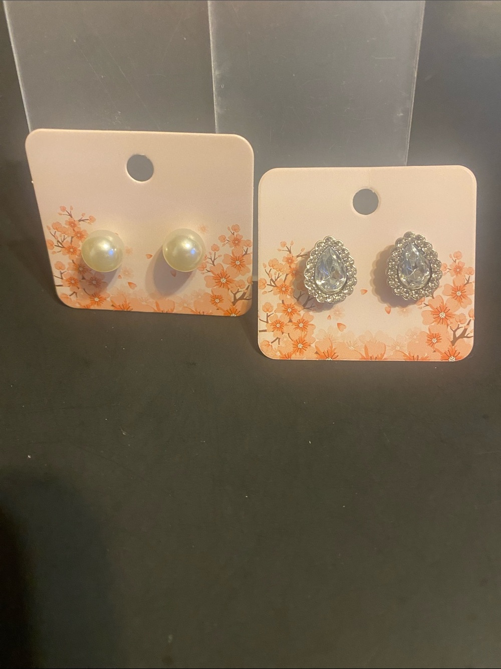 Fashion Jewelry Pearl Studs and Teardrop Crystal Earrings - White and Silver